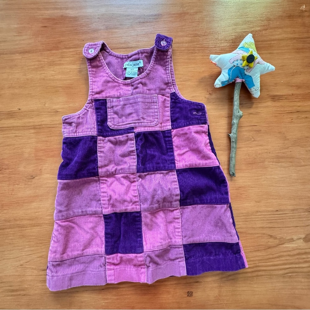 Kids Corduroy Patchwork Dress - Pink and Purple